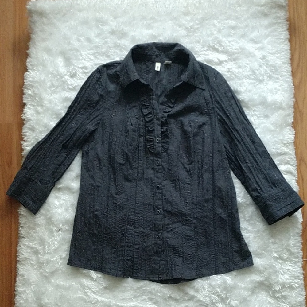 St John's Bay Gray Petite Button Down Shirt sz PM